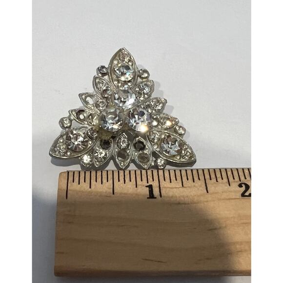 Vintage Triangular Large Clear Rhinestone Raised Brooch Pin - Picture 5 of 7